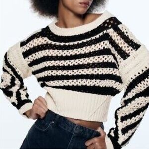 ZARA Black & Ecru Limited Edition Striped Sweater